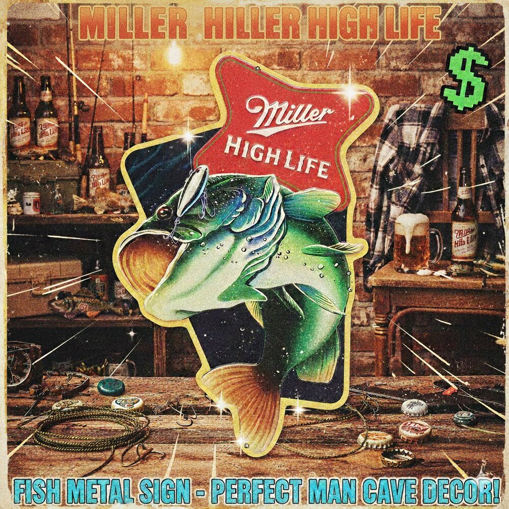 Miller High Life Bass Metal Sign: Man Cave Beer‎ Decor (9.8"x14.7")